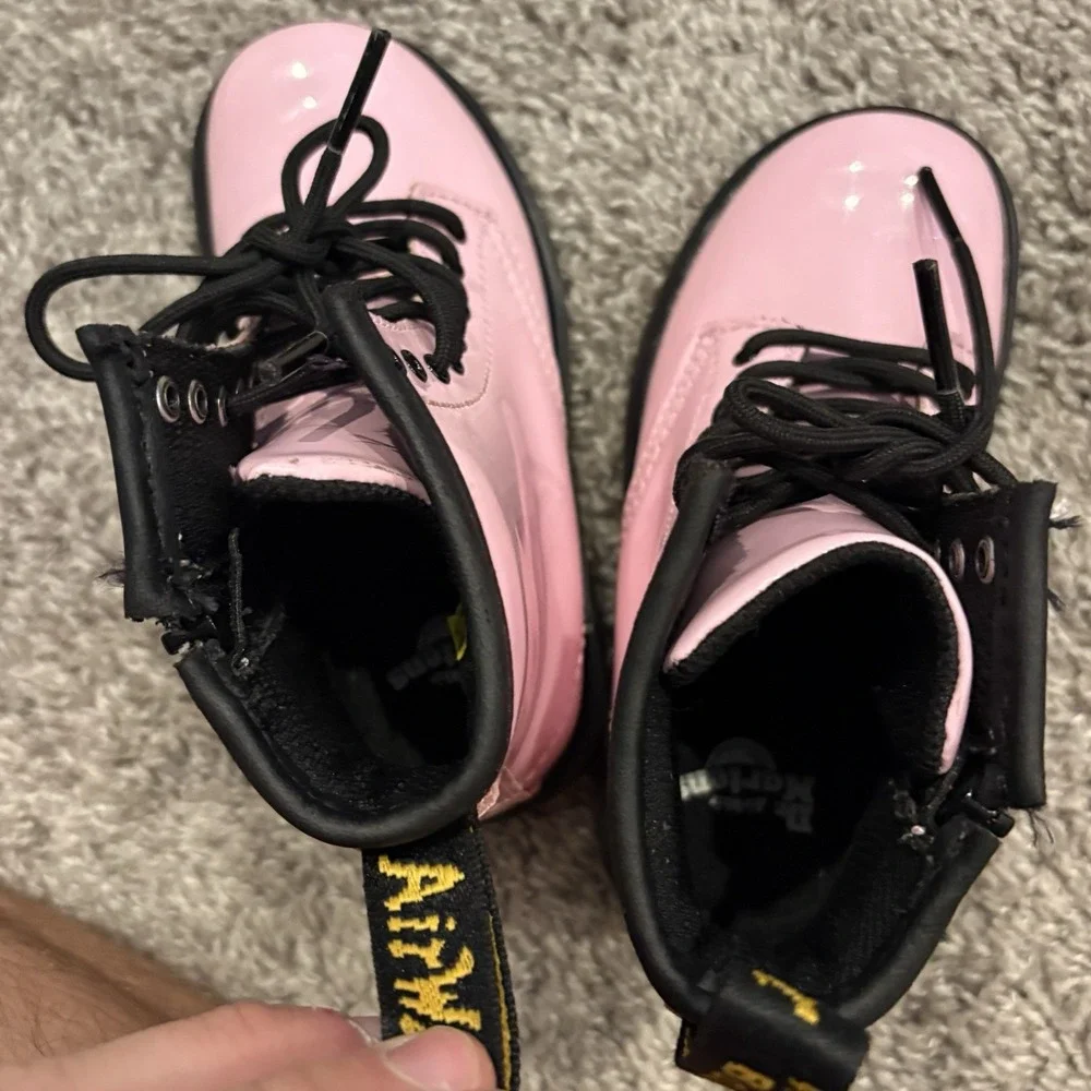 Dr. Martens Patent Leather Pink Toddler Combat Boots - SZ 9c Childs Kids Shoes